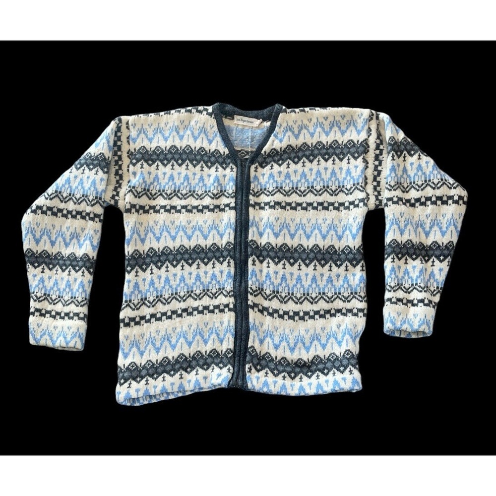 Vintage Nordic Icelandic Design 100% Virgin Worsted Wool Sweater Jacket Women M